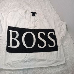 Forever 21 Brand "BOSS" crop top with rolled sleeve detail. Womens size L